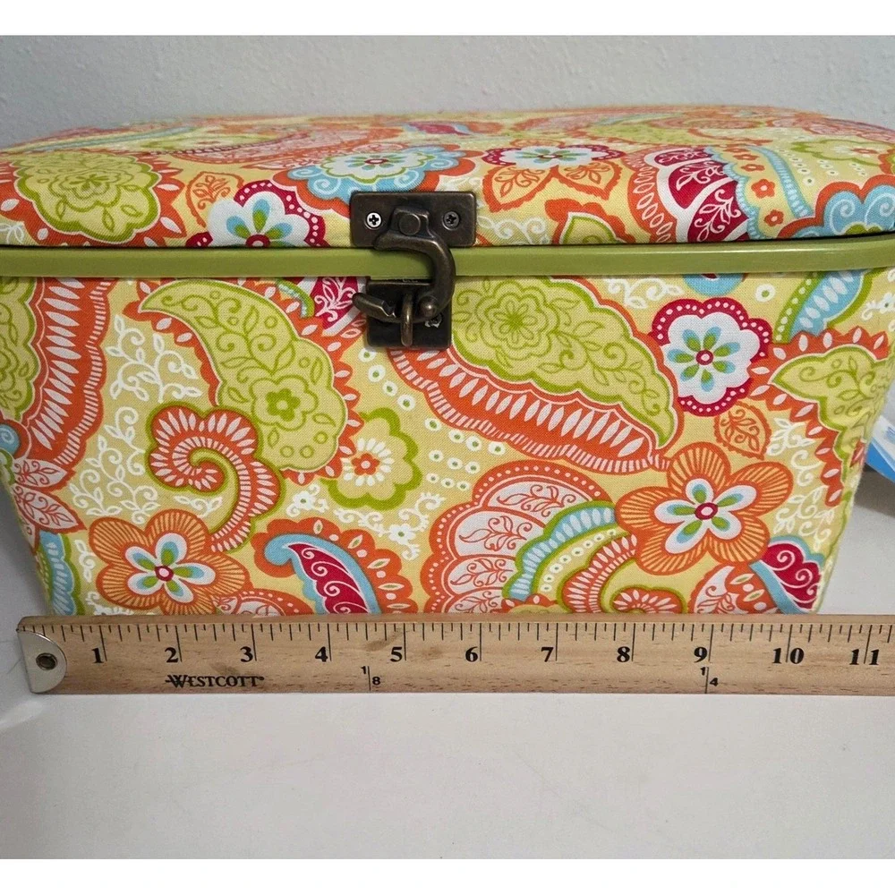 Prym Creative Sewing Basket Floral Paisley Print Storage Box with Tray NWT